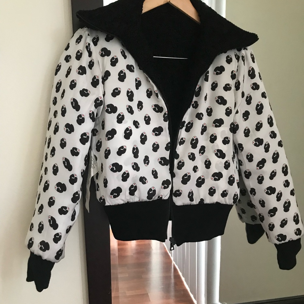 NWT Alice +Olivia Genova StaceFace Print Reversible Faux Fur Bomber Jacket XS - Picture 14 of 17